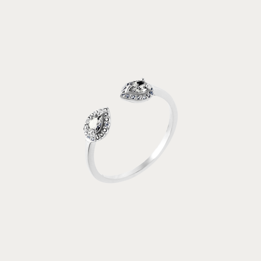 Bague ouverte argentée sertie de zirconiums – Plage des Amoureux