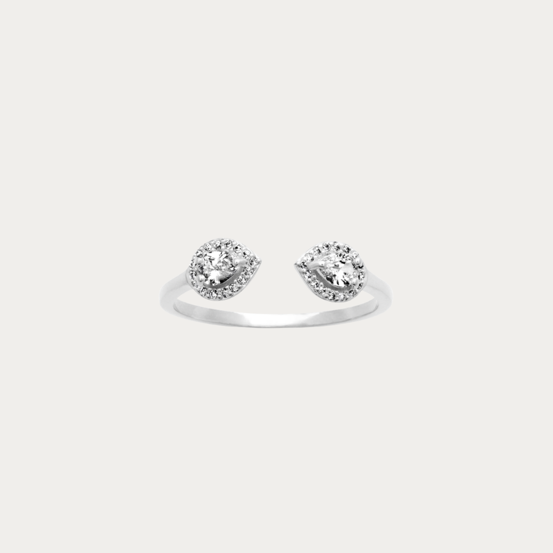 Bague ouverte argentée sertie de zirconiums – Plage des Amoureux