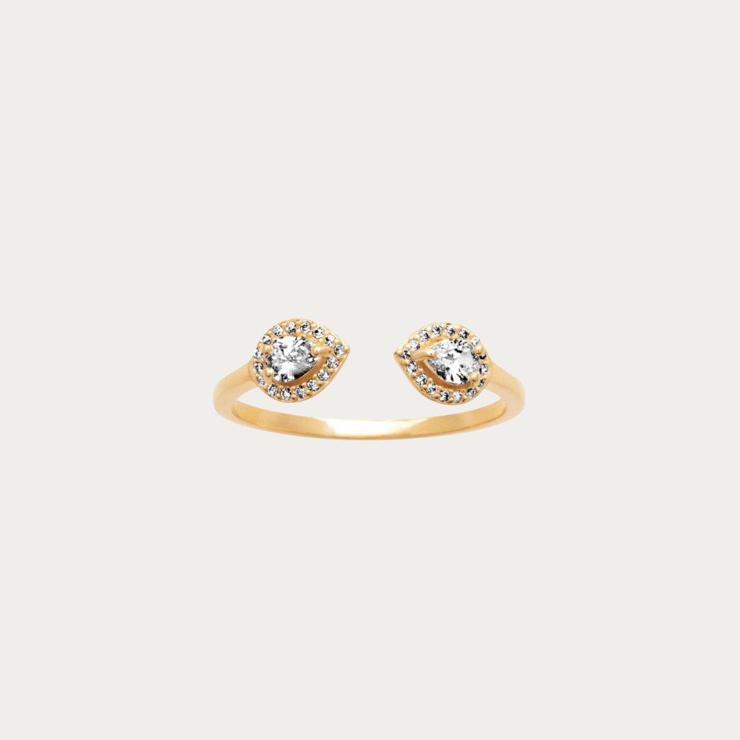 Bague ouverte dorée sertie de zirconiums – Plage des Amoureux