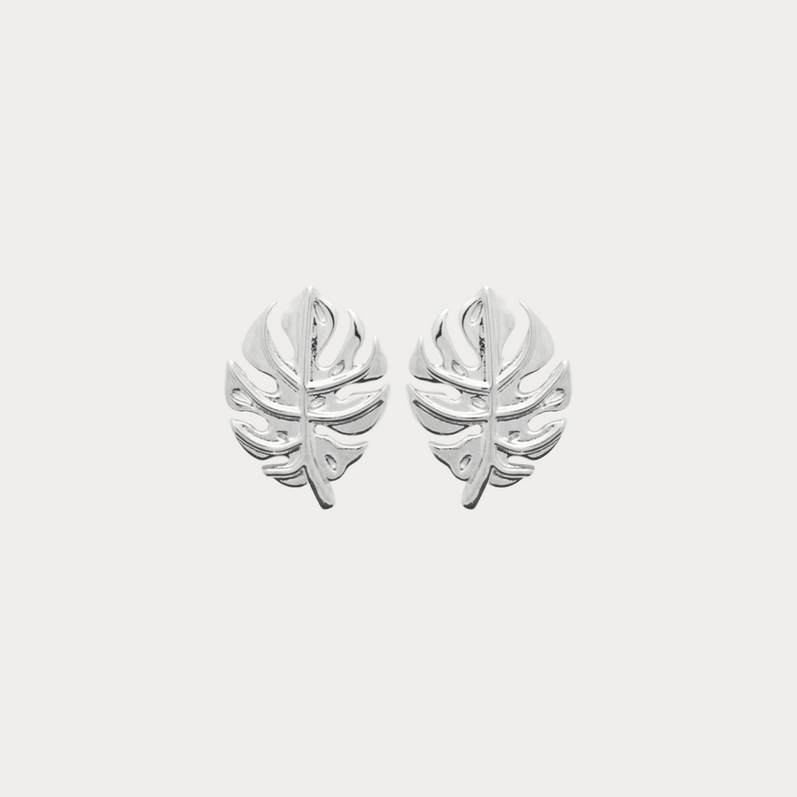 Puces d'oreilles Monstera argentées en forme de feuille