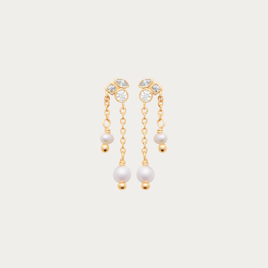 Boucles d'oreilles dorées avec perles de culture et zirconiums – Plage de Conrad