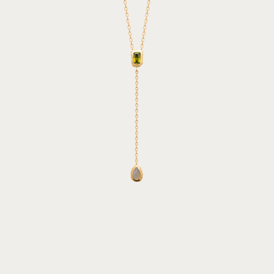 Collier doré sertie de zirconium et labradorite – Shoal Bay