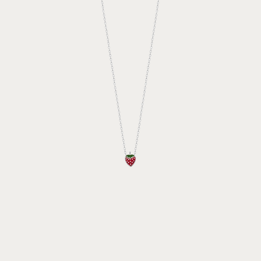 Collier chaîne Charlotte argenté avec pendentif fraise