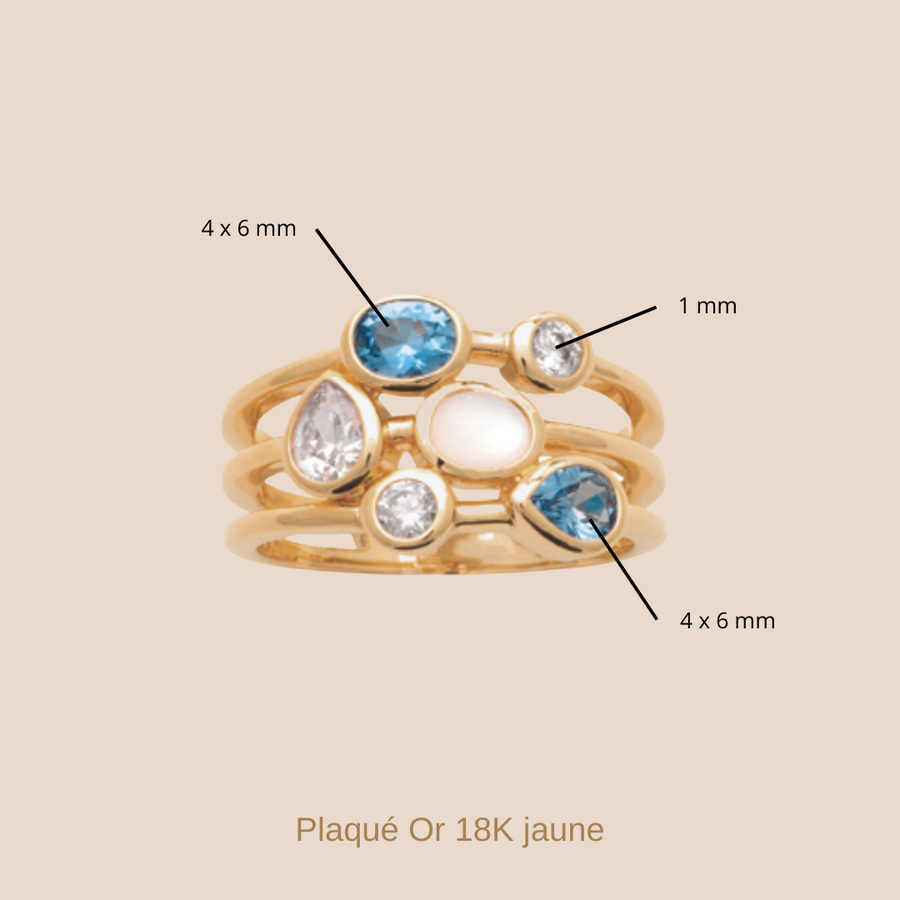 La bague est composée de plusieurs zirconiums de tailles et de formes différentes.