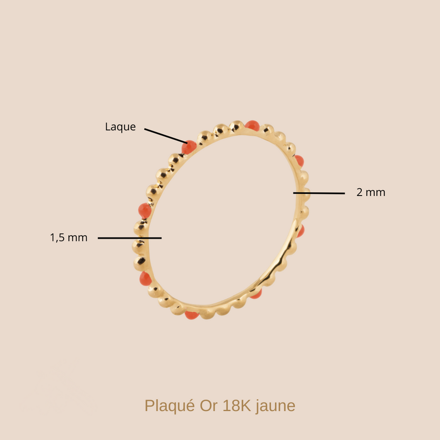 Nos dimensions de la bague Coronado en plaqué or jaune 18 carats vous permet de savoir exactement l'épaisseur et la largeur de la bague.