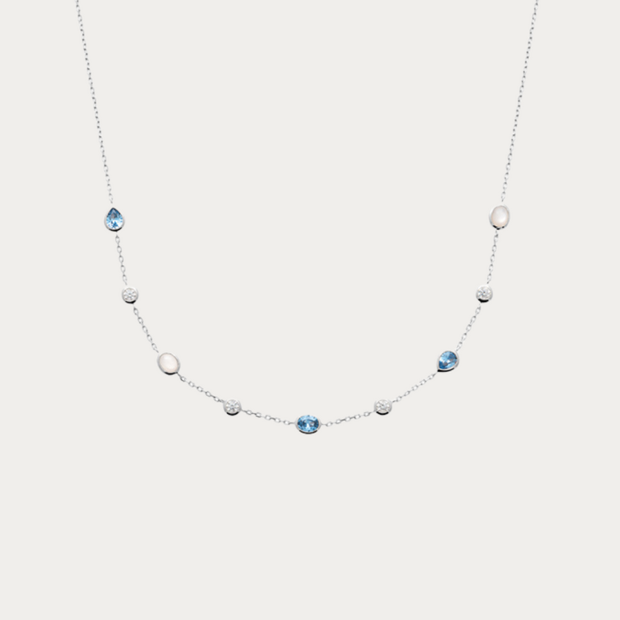 Collier chaîne Balistra argenté avec zirconiums et Pierre de lune