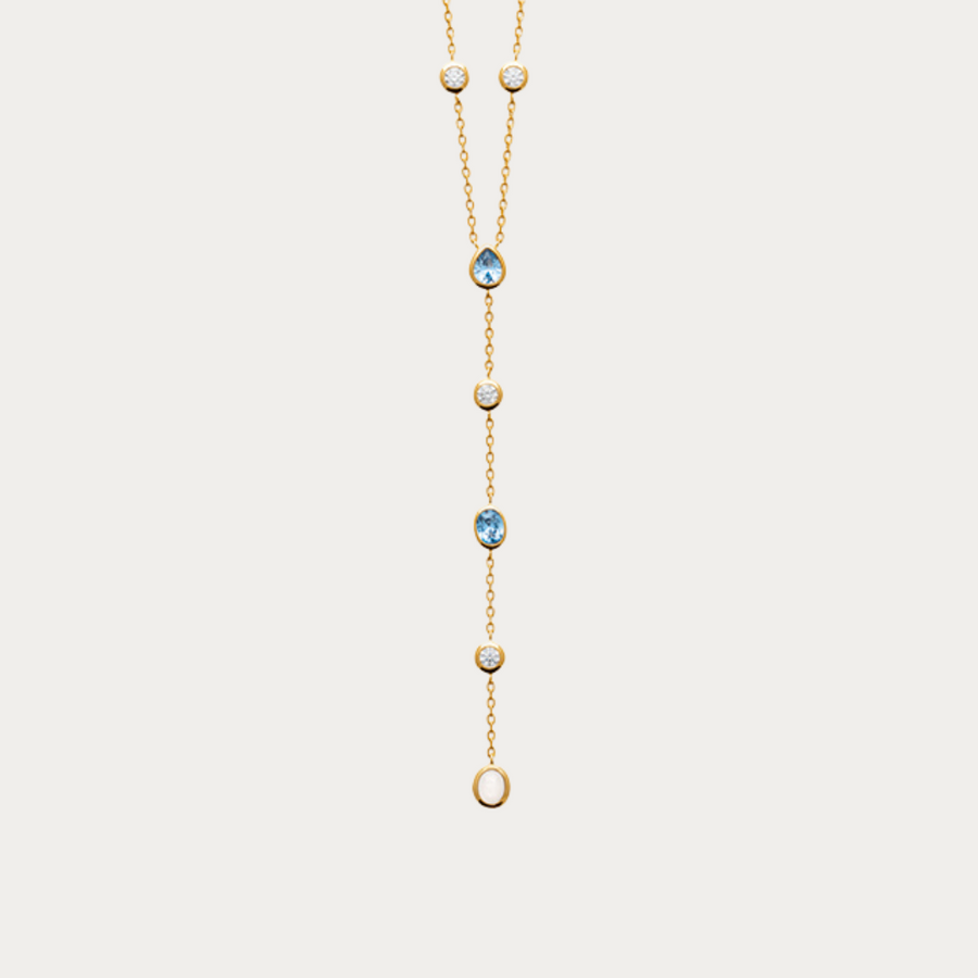 Collier pendant Balistra doré avec zirconiums et Pierre de lune