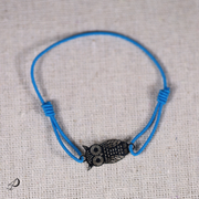 Bracelet élastique Chouette bleu avec pendentif argenté