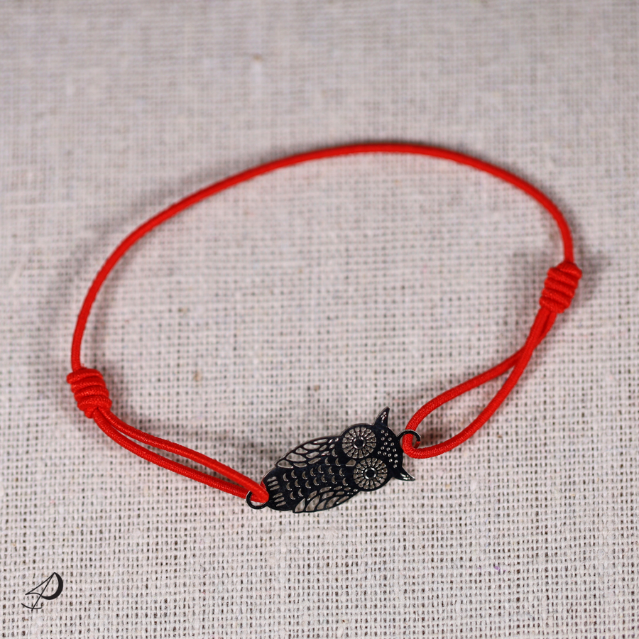 Bracelet élastique Chouette rouge avec pendentif argenté
