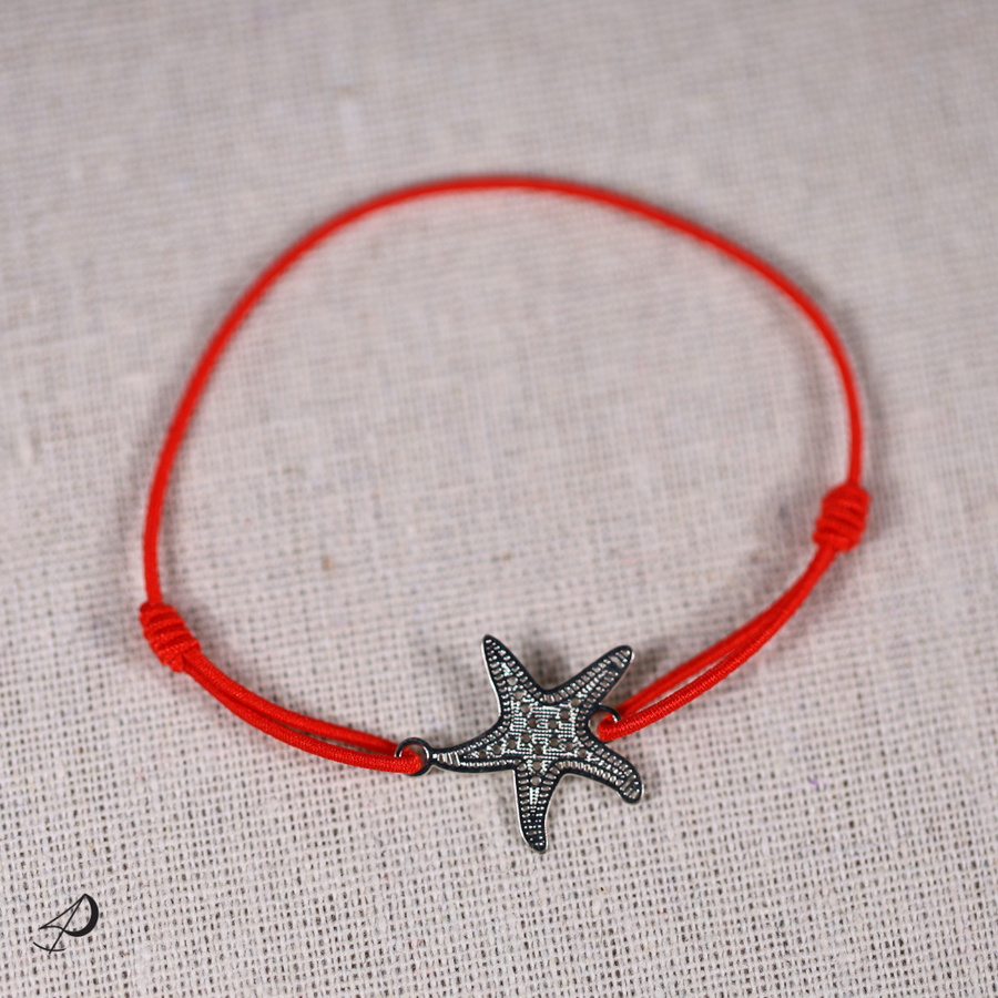 Bracelet élastique Étoile de mer rouge avec pendentif argenté