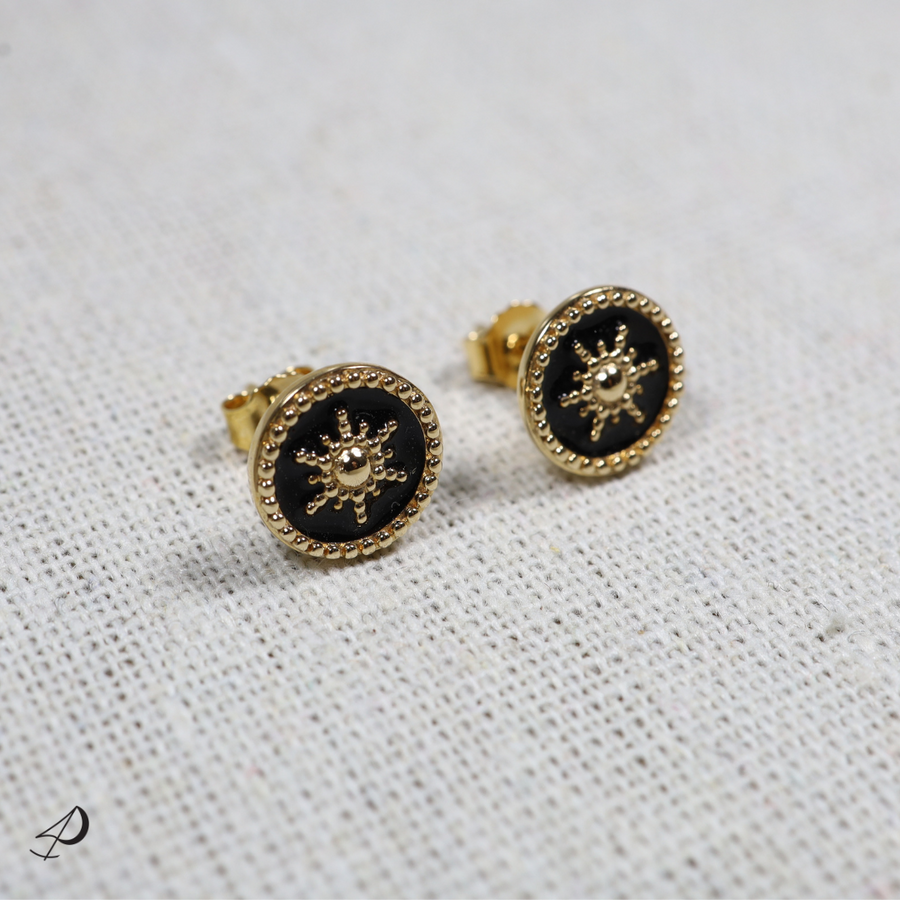 Puces d'oreilles Casablanca dorées et laque noire