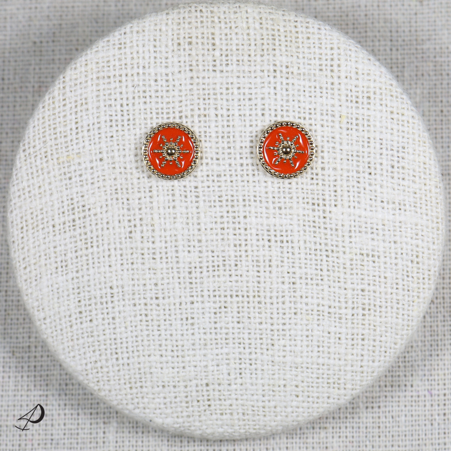 Puces d'oreilles Casablanca dorées et laque orange